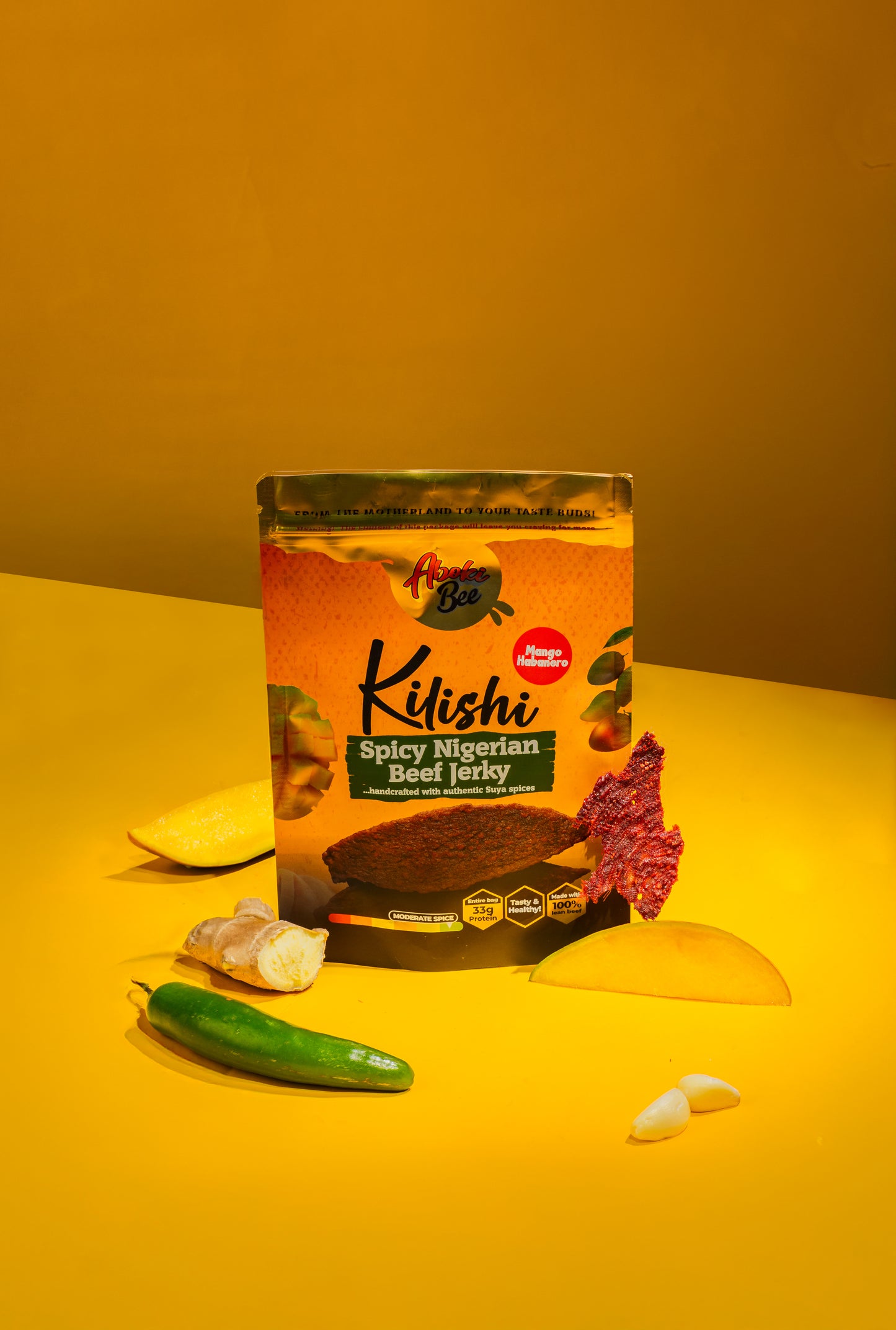 Large size: AbokiBee Kilishi - "Mango Habanero" Nigerian Beef Jerky 6oz