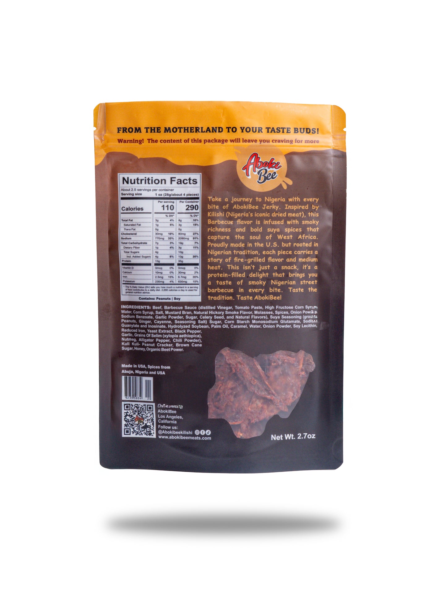 Large: AbokiBee Kilishi -"Spicy Barbecue" Nigerian Beef Jerky 6.0oz