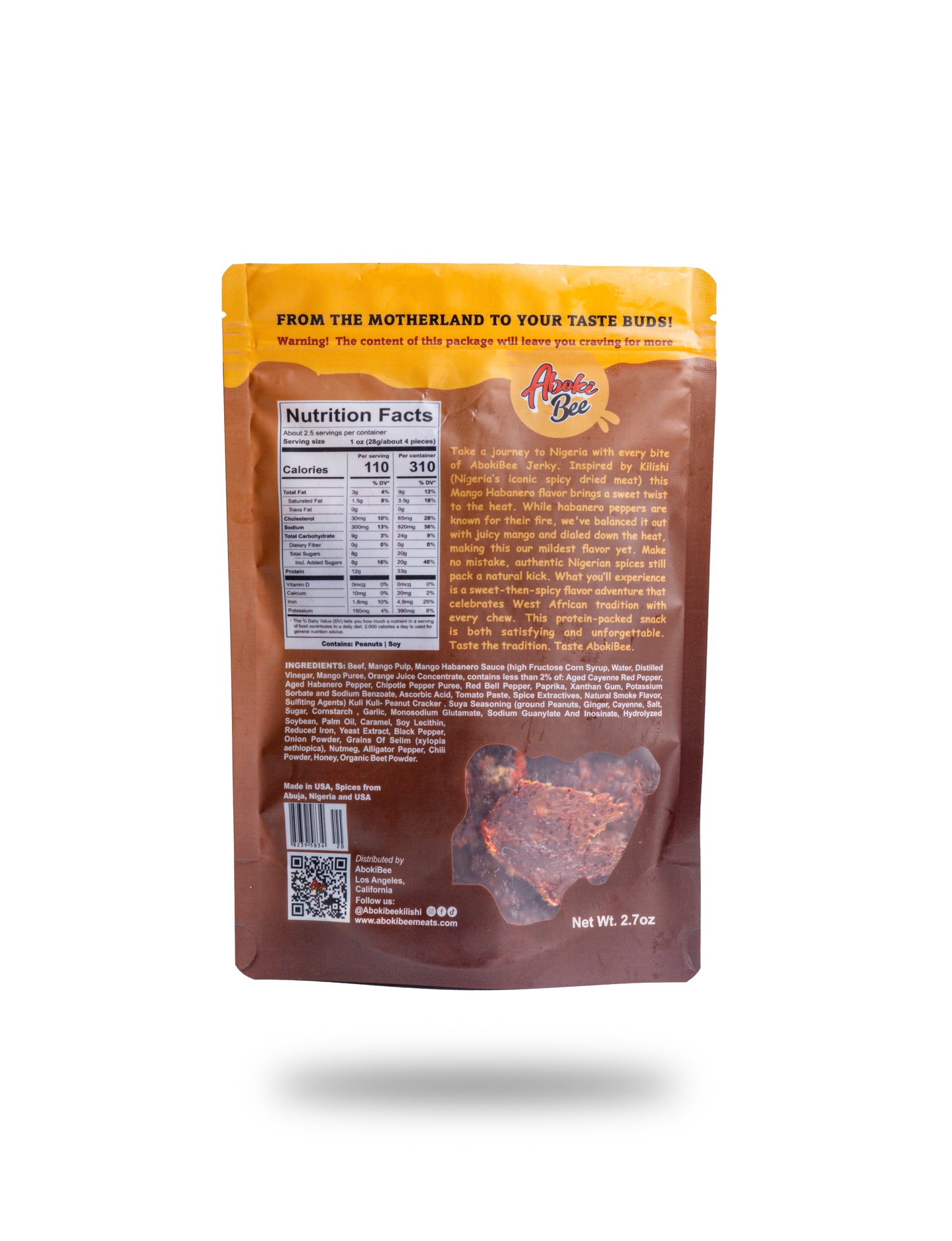 Small Size: AbokiBee Kilishi - "Mango Habanero" Nigerian Beef Jerky 2.7oz